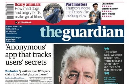 Guardian 'clarifies' front-page privacy allegations against social media app Whisper and pulls opinion piece